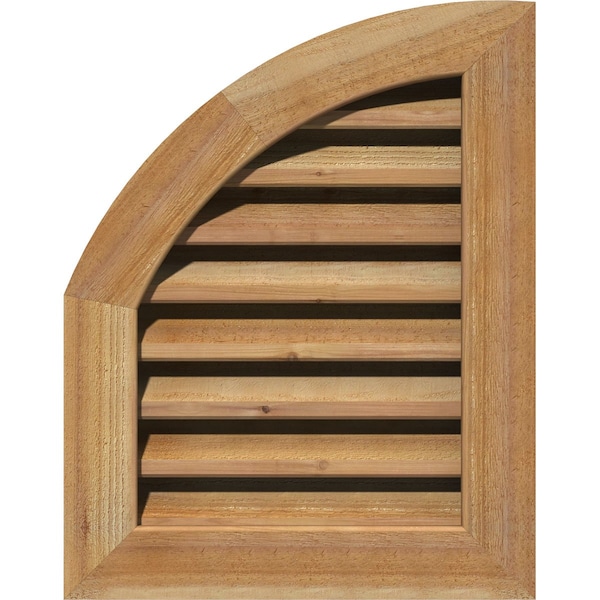 Ekena Millwork Quarter Round Top Left Functional Western Red Cedar Gable Vnt w/1" x 4" Flat Trim Frame, 06"W x 34"H - GVWQL06X3401RFUWR