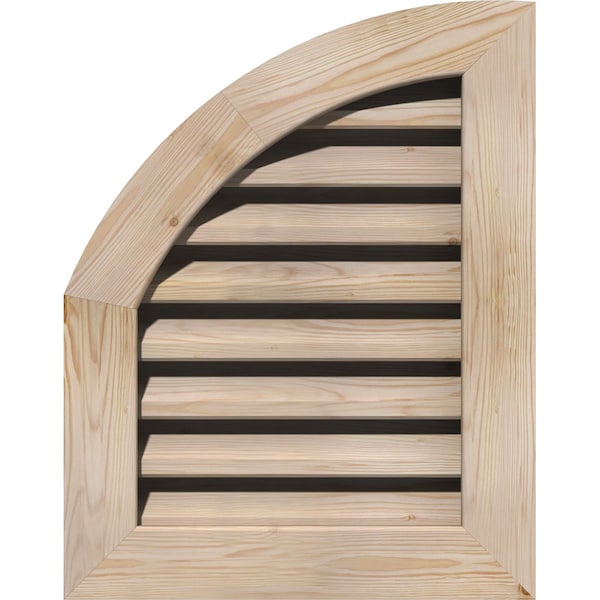 Ekena Millwork Quarter Round Top Left Functional, Pine Gable Vent w/ 1" x 4" Flat Trim Frame, 06"W x 32"H - GVWQL06X3201SFUPI