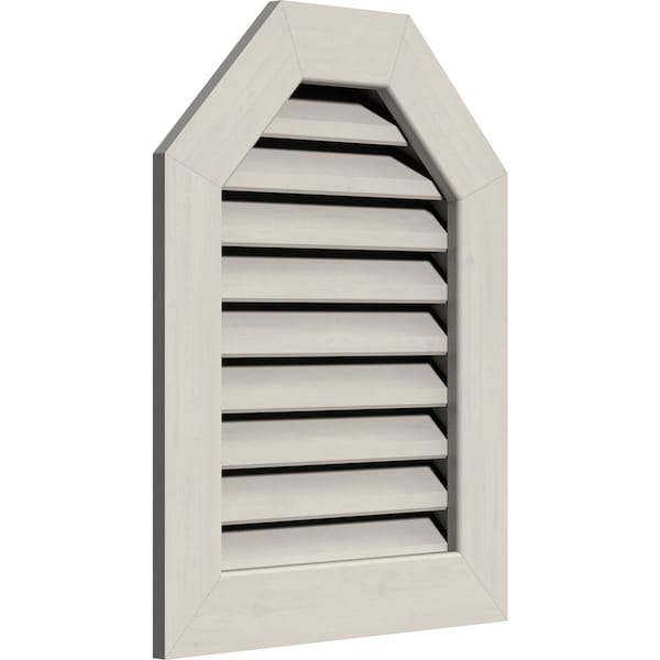 Ekena Millwork Octagonal Top Gable Vent Primed, Functional, Pine Gable Vent w/ 1" x 4" Flat Trim Frame, 16"W x 32"H - GVWOT16X3201SFPPI