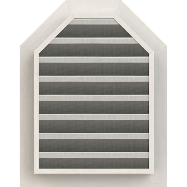 Ekena Millwork Octagonal Top Gable Vent Primed, Functional, Pine Gable Vent w/ 1" x 4" Flat Trim Frame, 18"W x 28"H - GVWOT18X2801SFPPI