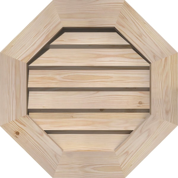 Ekena Millwork Octagonal Gable Vent Non-Functional, Pine Gable Vent w/ Decorative Face Frame, 16"W x 16"H - GVWOC16X1602SDUPI