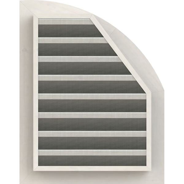 Ekena Millwork Quarter Round Top Left Primed, Functional, Pine Gable Vent w/ 1" x 4" Flat Trim Frame, 09"W x 34"H - GVWQL09X3401SFPPI