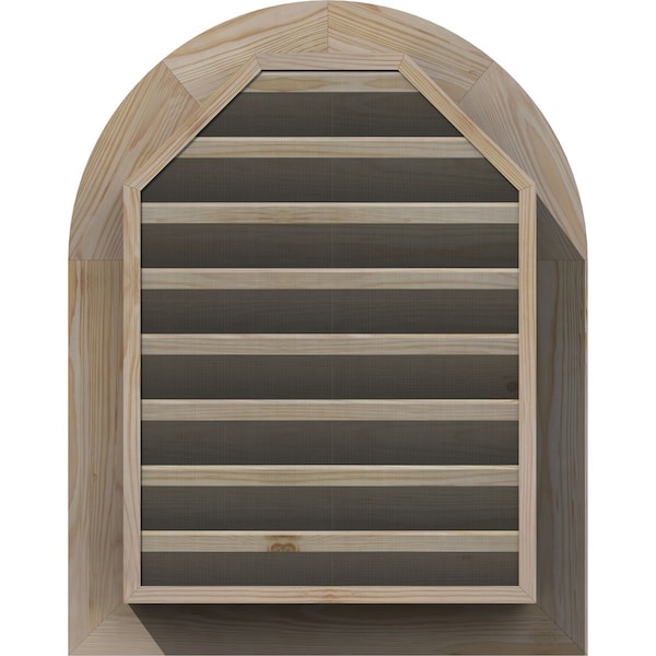 Ekena Millwork Round Top Gable Vent Primed, Functional, Pine Gable Vent w/ Brick Mould Face Frame, 34"W x 30"H - GVWRT34X3000SFPPI