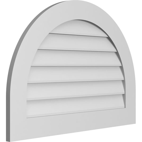 Ekena Millwork Round Top Surface Mount PVC Gable Vent: Non-Functional, w/ 3-1/2"W x 1"P Standard Frame, 34"W x 24"H - GVPRT34X2401SN