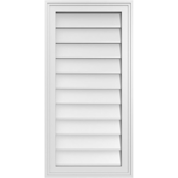 Ekena Millwork Vertical Surface Mount PVC Gable Vnt: Non-Functional, w/2"W x 1-1/2"H, Brickmould Frame, 16"W x 32"H - GVPVE16X3202SN