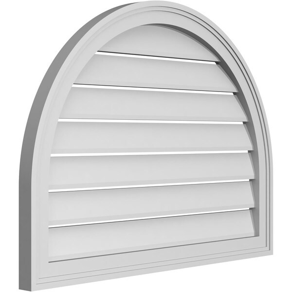 Ekena Millwork Round Top Surface Mount PVC Gable Vent: Functional, w/ 2"W x 1-1/2"P Brickmould Frame, 32"W x 24"H - GVPRT32X2402SF