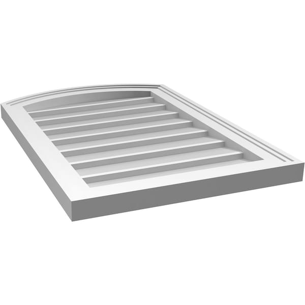 Ekena Millwork Arch Top Surface Mount PVC Gable Vent: Functional, w/ 2"W x 1-1/2"P Brickmould Frame, 18"W x 26"H - GVPAR18X2602SF