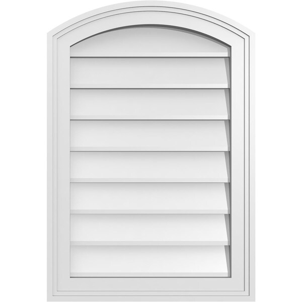 Ekena Millwork Arch Top Surface Mount PVC Gable Vent: Functional, w/ 2"W x 1-1/2"P Brickmould Frame, 18"W x 26"H - GVPAR18X2602SF
