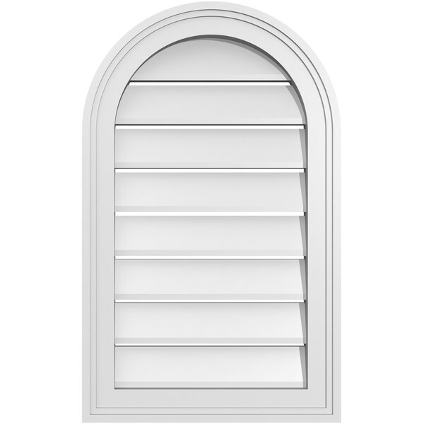 Ekena Millwork Round Top Surface Mount PVC Gable Vent: Functional, w/ 2"W x 1-1/2"P Brickmould Frame, 16"W x 26"H - GVPRT16X2602SF