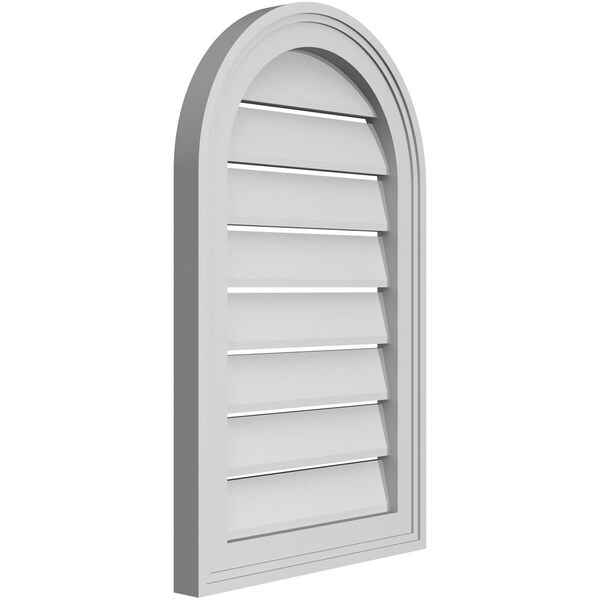 Ekena Millwork Round Top Surface Mount PVC Gable Vent: Functional, w/ 2"W x 1-1/2"P Brickmould Frame, 16"W x 26"H - GVPRT16X2602SF