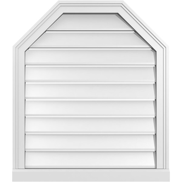 Ekena Millwork Octagonal Top Surface Mount PVC Gable Vent w/ 2"W x 2"P Brickmould Sill Frame, 26"W x 30"H - GVPOT26X3003SF