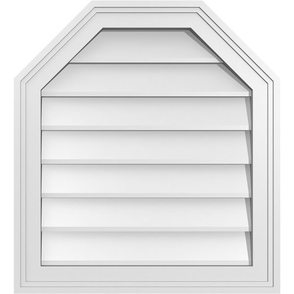 Ekena Millwork Octagonal Top Surface Mount PVC Gable Vent w/ 2"W x 1-1/2"P Brickmould Frame, 20"W x 22"H - GVPOT20X2202SN