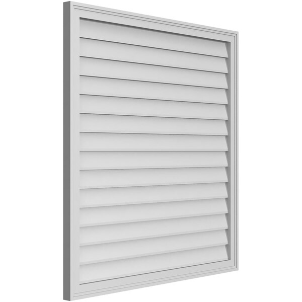 Ekena Millwork Vertical Surface Mount PVC Gable Vnt: Non-Functional, w/2"W x 1-1/2"H, Brickmould Frame, 40"W x 42"H - GVPVE40X4202SN