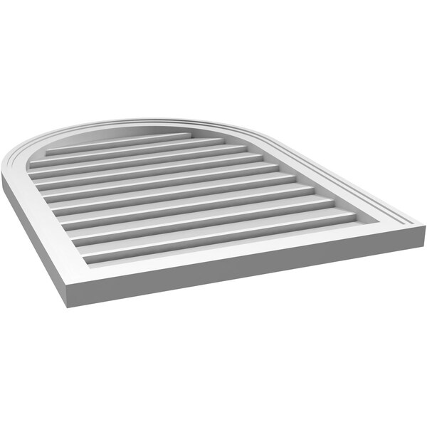 Ekena Millwork Round Top Surface Mount PVC Gable Vent: Functional, w/ 2"W x 1-1/2"P Brickmould Frame, 24"W x 32"H - GVPRT24X3202SF