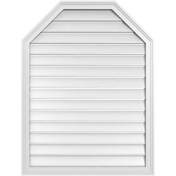Ekena Millwork Octagonal Top Surface Mount PVC Gable Vent w/ 2"W x 1-1/2"P Brickmould Frame, 32"W x 42"H - GVPOT32X4202SF