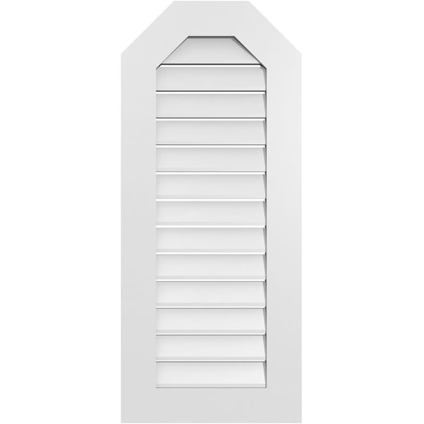 Ekena Millwork Octagonal Top Surface Mount PVC Gable Vent: Functional, w/ 3-1/2"W x 1"P Standard Frame, 18"W x 42"H - GVPOT18X4201SF