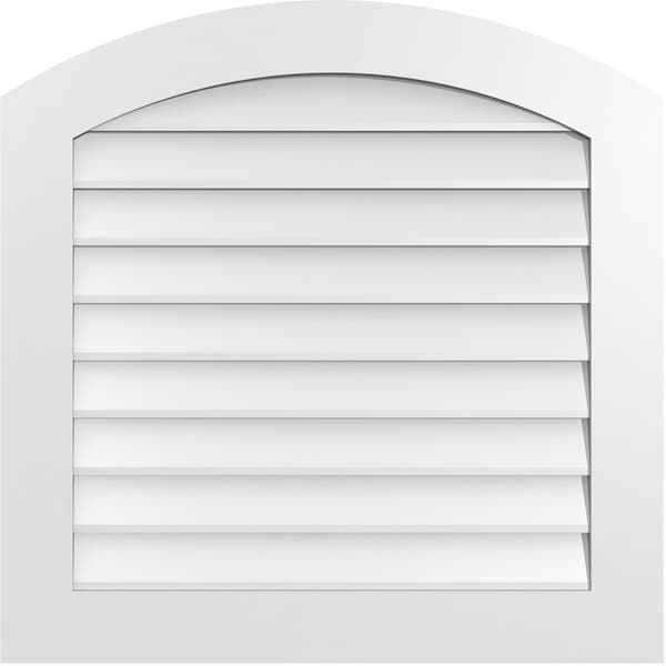 Ekena Millwork Arch Top Surface Mount PVC Gable Vent: Functional, w/ 3-1/2"W x 1"P Standard Frame, 32"W x 32"H - GVPAR32X3201SF