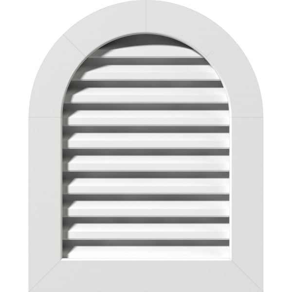 Ekena Millwork Round Top Gable Vent Functional, PVC Gable Vent w/ 1" x 4" Flat Trim Frame, 14"W x 36"H - GVPRT14X3601FUN
