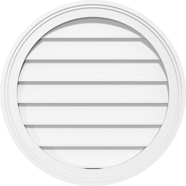 Ekena Millwork Round Surface Mount PVC Gable Vent: Non-Functional, w/ 2"W x 1-1/2"P Brickmould Frame, 20"W x 20"H - GVPRO20X2002SN