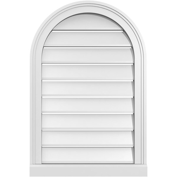 Ekena Millwork Round Top Surface Mount PVC Gable Vent: Functional, w/ 2"W x 2"P Brickmould Sill Frame, 20"W x 30"H - GVPRT20X3003SF