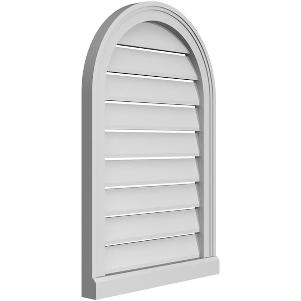 Ekena Millwork Round Top Surface Mount PVC Gable Vent: Functional, w/ 2"W x 2"P Brickmould Sill Frame, 20"W x 30"H - GVPRT20X3003SF