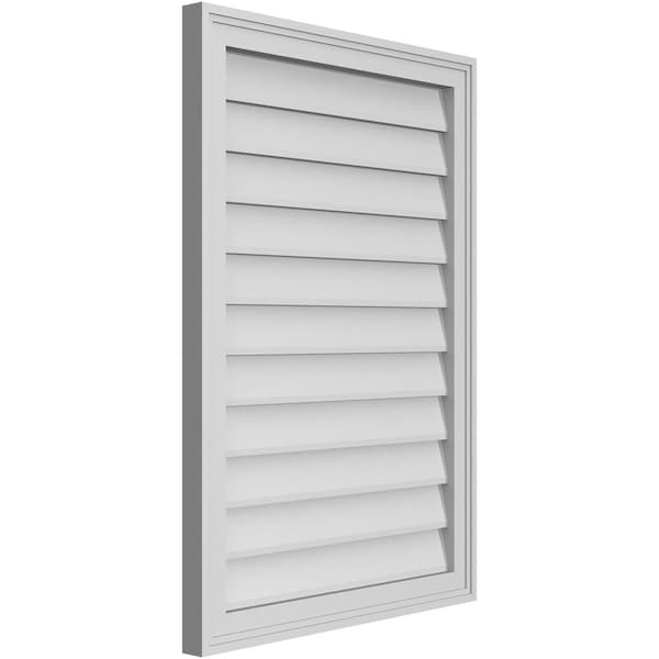 Ekena Millwork Vertical Surface Mount PVC Gable Vnt: Non-Functional, w/2"W x 1-1/2"H, Brickmould Frame, 24"W x 34"H - GVPVE24X3402SN