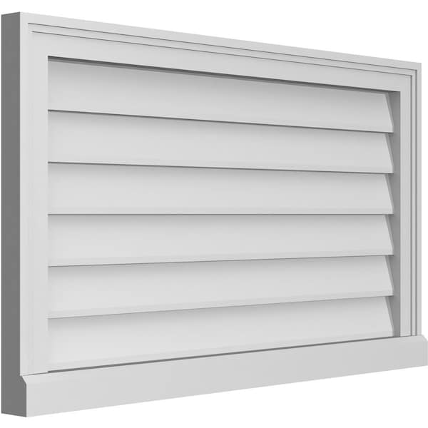 Ekena Millwork Vertical Surface Mount PVC Gable Vent w/ 2"W x 2"H , Brickmould Sill Frame, 34"W x 20"H - GVPVE34X2003SN