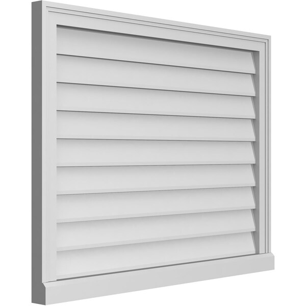 Ekena Millwork Vertical Surface Mount PVC Gable Vent w/ 2"W x 2"H , Brickmould Sill Frame, 36"W x 28"H - GVPVE36X2803SN