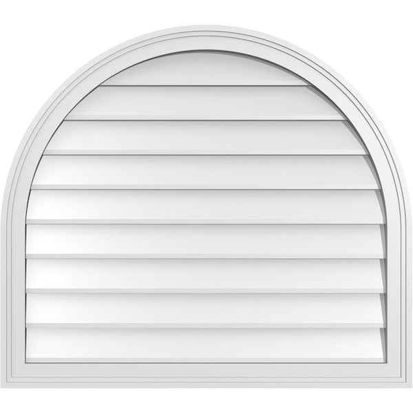 Ekena Millwork Round Top Surface Mount PVC Gable Vent w/ 2"W x 1-1/2"P Brickmould Frame, 34"W x 30"H - GVPRT34X3002SN
