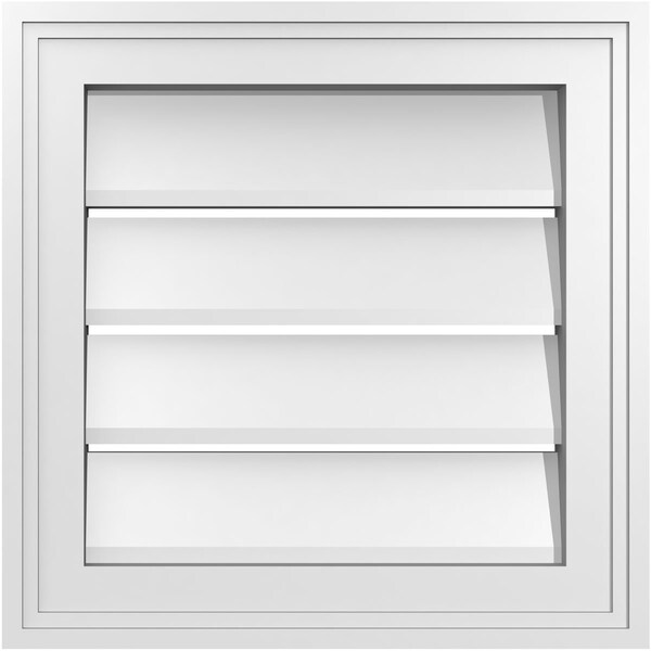 Ekena Millwork Vertical Surface Mount PVC Gable Vent: Functional, w/ 2"W x 1-1/2"P Brickmould Frame, 16"W x 16"H - GVPVE16X1602SF