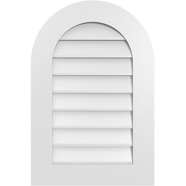 Ekena Millwork Round Top Surface Mount PVC Gable Vent: Non-Functional, w/ 3-1/2"W x 1"P Standard Frame, 20"W x 30"H - GVPRT20X3001SN