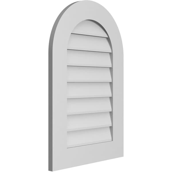 Ekena Millwork Round Top Surface Mount PVC Gable Vent: Non-Functional, w/ 3-1/2"W x 1"P Standard Frame, 20"W x 30"H - GVPRT20X3001SN