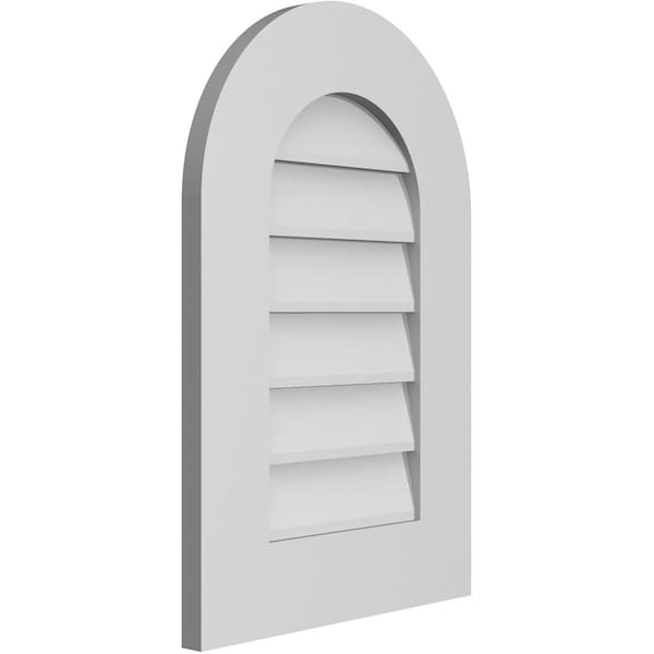 Ekena Millwork Round Top Surface Mount PVC Gable Vent: Non-Functional, w/ 3-1/2"W x 1"P Standard Frame, 16"W x 24"H - GVPRT16X2401SN
