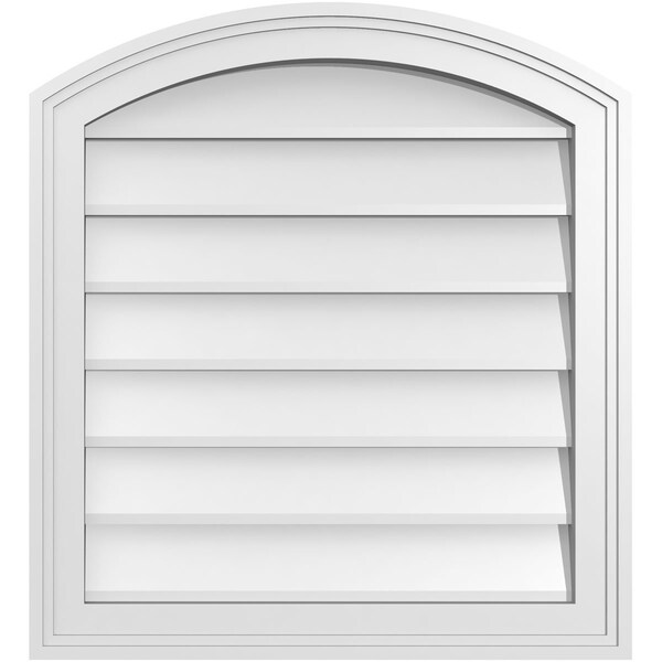 Ekena Millwork Arch Top Surface Mount PVC Gable Vent: Functional, w/ 2"W x 1-1/2"P Brickmould Frame, 22"W x 24"H - GVPAR22X2402SF
