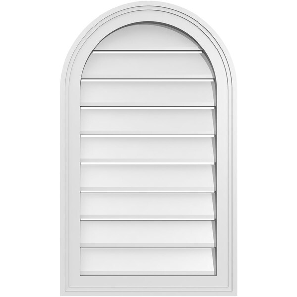 Ekena Millwork Round Top Surface Mount PVC Gable Vent: Functional, w/ 2"W x 1-1/2"P Brickmould Frame, 18"W x 30"H - GVPRT18X3002SF