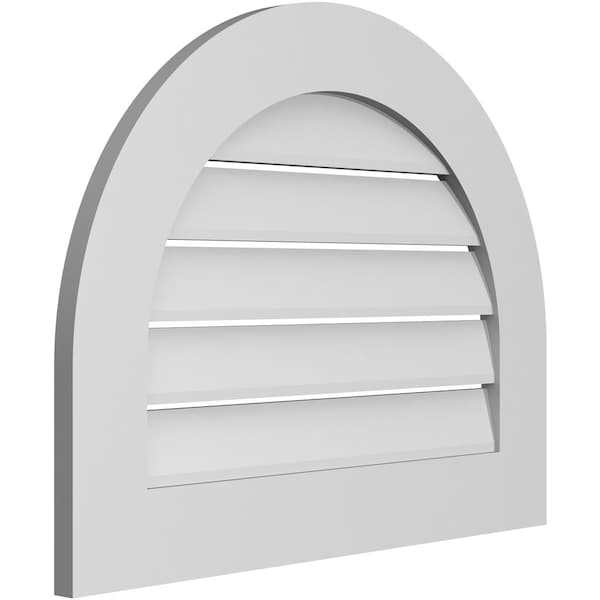 Ekena Millwork Round Top Surface Mount PVC Gable Vent: Functional, w/ 3-1/2"W x 1"P Standard Frame, 28"W x 22"H - GVPRT28X2201SF