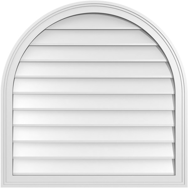 Ekena Millwork Round Top Surface Mount PVC Gable Vent w/ 2"W x 1-1/2"P Brickmould Frame, 32"W x 32"H - GVPRT32X3202SN