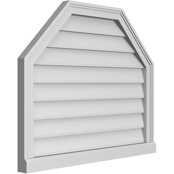 Ekena Millwork Octagonal Top Surface Mount PVC Gable Vent w/ 2"W x 2"P Brickmould Sill Frame, 32"W x 26"H - GVPOT32X2603SN