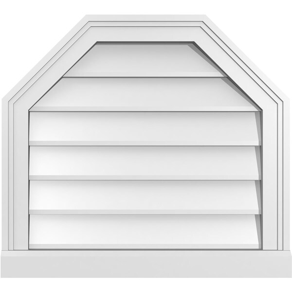 Ekena Millwork Octagonal Top Surface Mount PVC Gable Vent w/ 2"W x 2"P Brickmould Sill Frame, 22"W x 20"H - GVPOT22X2003SN