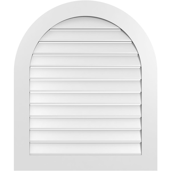 Ekena Millwork Round Top Surface Mount PVC Gable Vent: Functional, w/ 3-1/2"W x 1"P Standard Frame, 32"W x 38"H - GVPRT32X3801SF