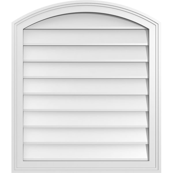 Ekena Millwork Arch Top Surface Mount PVC Gable Vent: Functional, w/ 2"W x 1-1/2"P Brickmould Frame, 26"W x 30"H - GVPAR26X3002SF