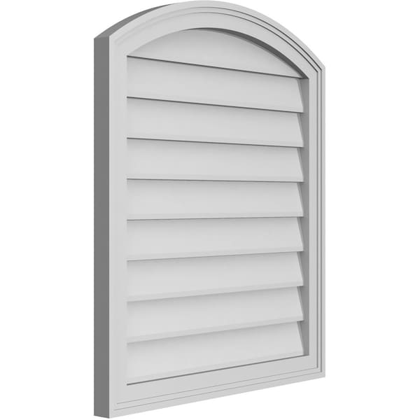 Ekena Millwork Arch Top Surface Mount PVC Gable Vent: Functional, w/ 2"W x 1-1/2"P Brickmould Frame, 26"W x 30"H - GVPAR26X3002SF
