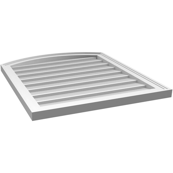 Ekena Millwork Arch Top Surface Mount PVC Gable Vent: Functional, w/ 2"W x 1-1/2"P Brickmould Frame, 26"W x 30"H - GVPAR26X3002SF