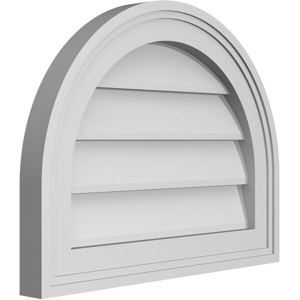 Ekena Millwork Round Top Surface Mount PVC Gable Vent w/ 2"W x 1-1/2"P Brickmould Frame, 18"W x 14"H - GVPRT18X1402SN