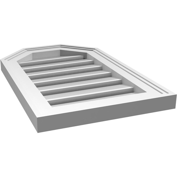 Ekena Millwork Octagonal Top Surface Mount PVC Gable Vent w/ 2"W x 1-1/2"P Brickmould Frame, 14"W x 22"H - GVPOT14X2202SF