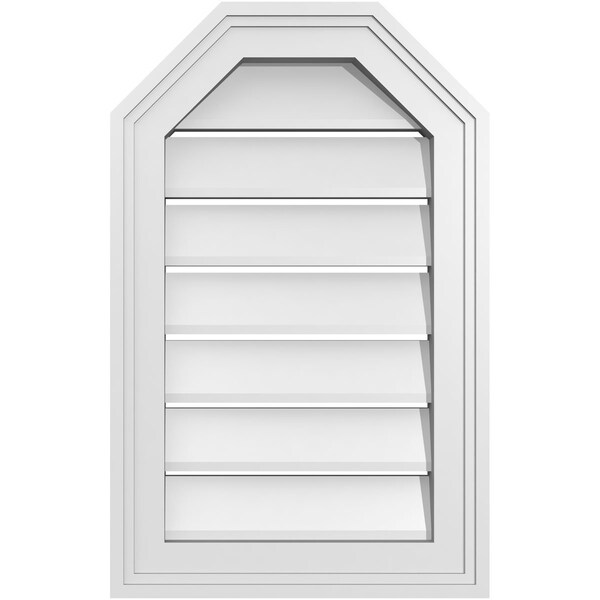 Ekena Millwork Octagonal Top Surface Mount PVC Gable Vent w/ 2"W x 1-1/2"P Brickmould Frame, 14"W x 22"H - GVPOT14X2202SF