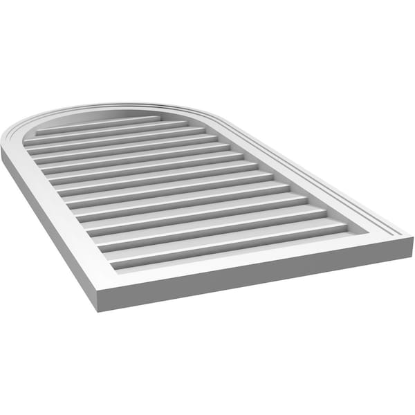 Ekena Millwork Round Top Surface Mount PVC Gable Vent: Functional, w/ 2"W x 1-1/2"P Brickmould Frame, 22"W x 40"H - GVPRT22X4002SF