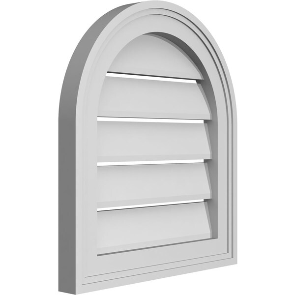 Ekena Millwork Round Top Surface Mount PVC Gable Vent: Functional, w/ 2"W x 1-1/2"P Brickmould Frame, 16"W x 18"H - GVPRT16X1802SF