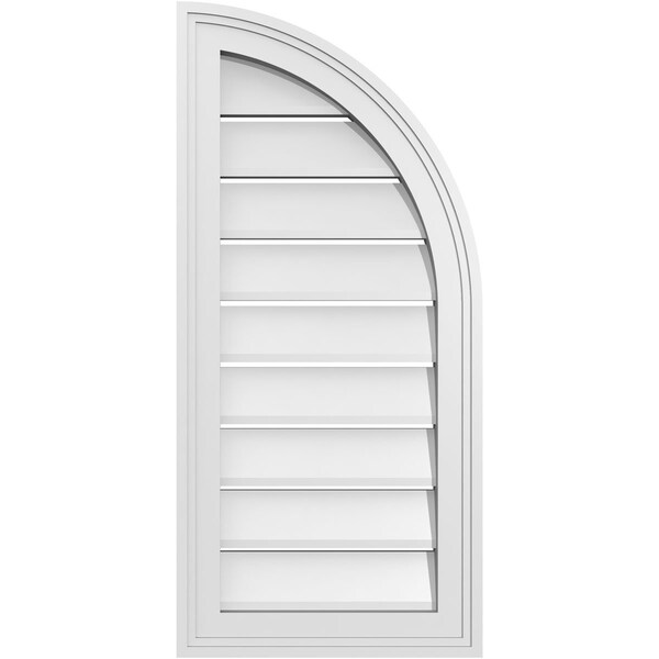 Ekena Millwork Quarter Round Top Right Surface Mount PVC Gable Vent w/ 2"W x 1-1/2"P Brickmould Frame, 14"W x 30"H - GVPQR14X3002SF
