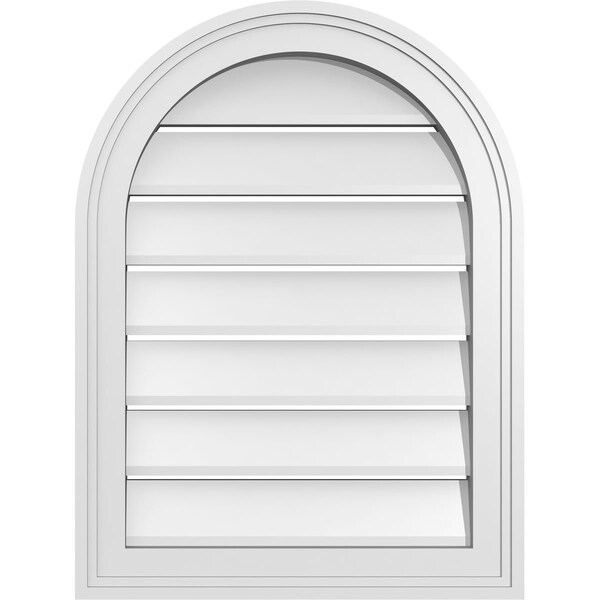 Ekena Millwork Round Top Surface Mount PVC Gable Vent: Functional, w/ 2"W x 1-1/2"P Brickmould Frame, 18"W x 24"H - GVPRT18X2402SF